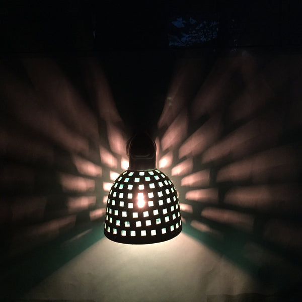 round night light  "squares all around"  white/aqua